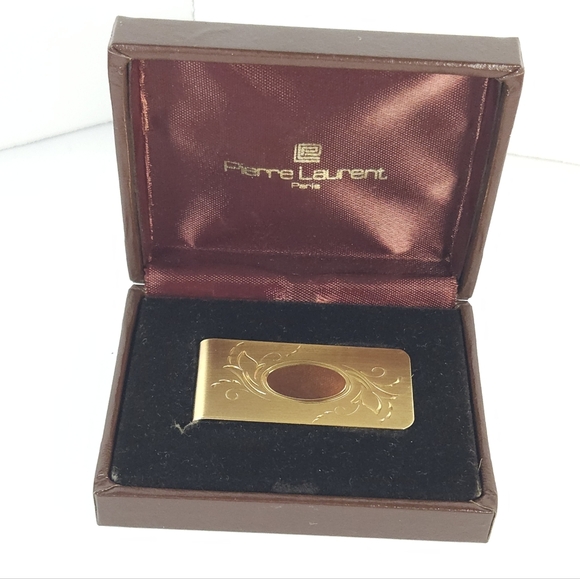 Vintage Hadley Gold Plated Floral Etched Money Clip Pierre Laurent Paris